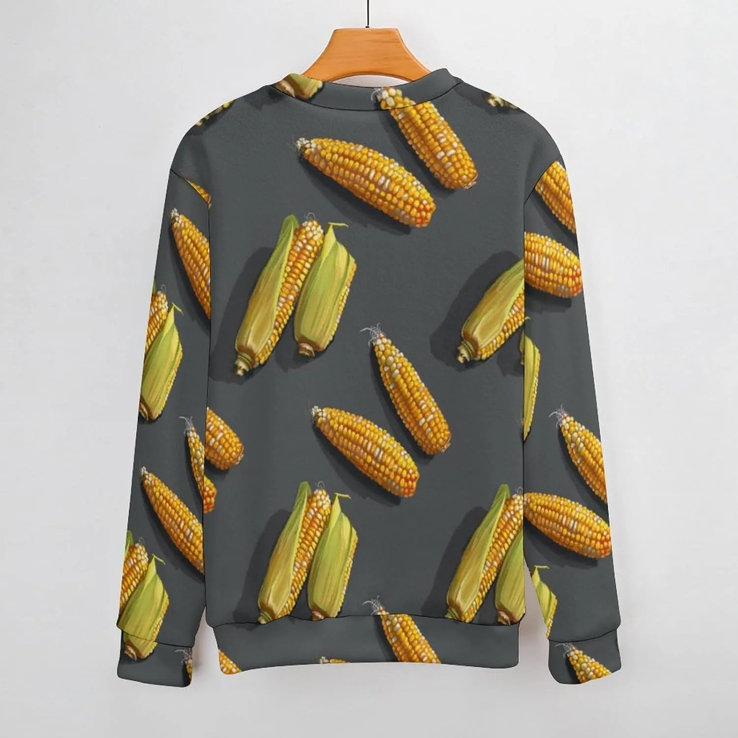 Yellow Corn On The Cob Crew Neck Sweater Oversized Long Sleeve Pure Cotton Casual Knit Pullover Sweatshirt