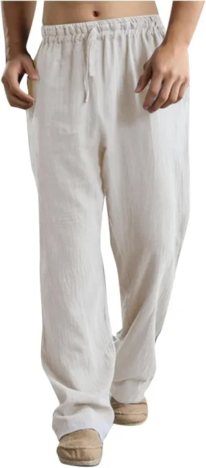Ymosrh Men's Pants Plus Size Loose Drawstring Casual Pants Linen Breathable Sports Pants Joggers, S-5XL