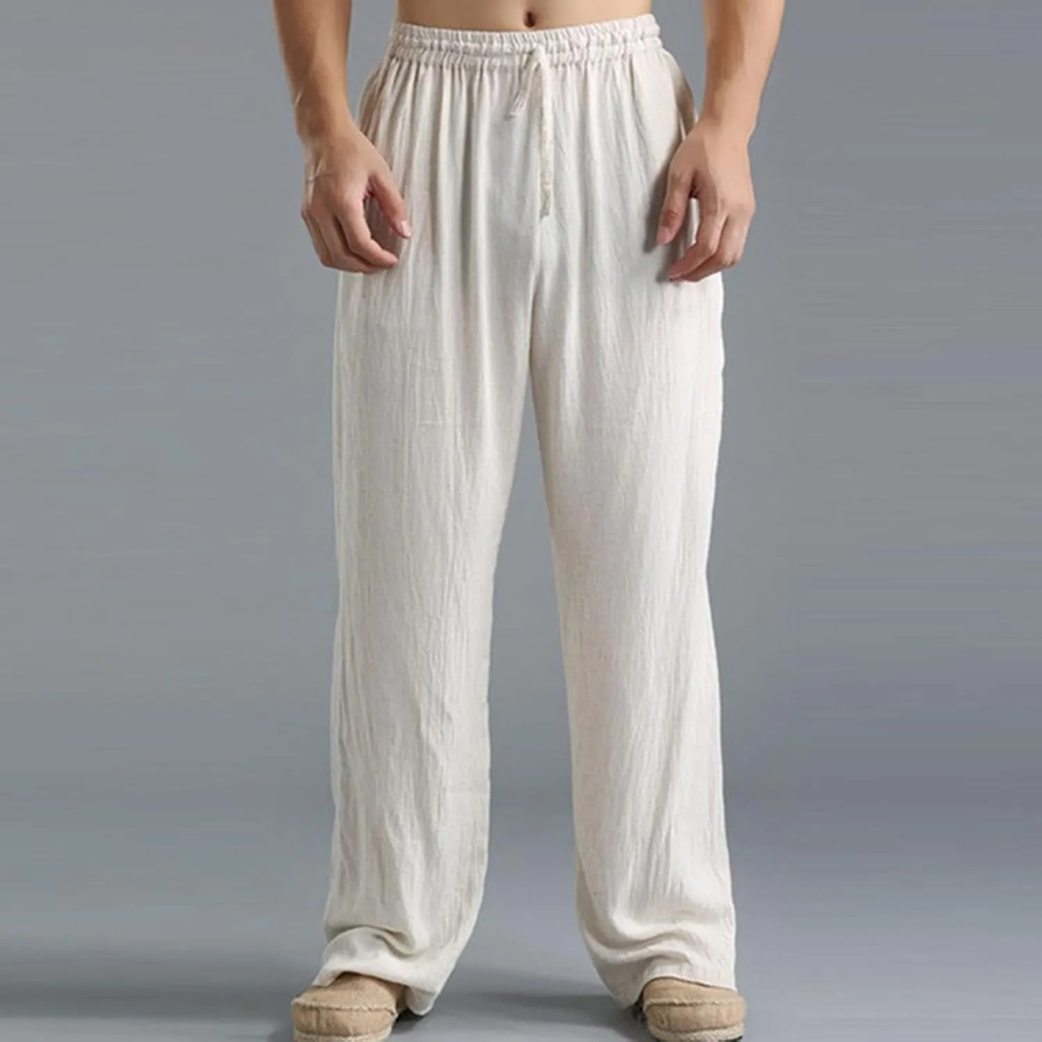 Ymosrh Men's Pants Plus Size Loose Drawstring Casual Pants Linen Breathable Sports Pants Joggers, S-5XL