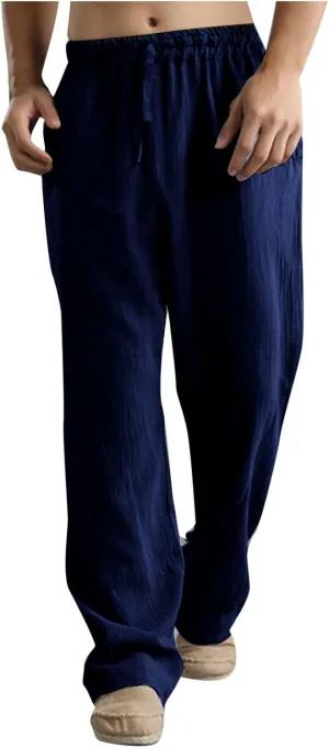 Ymosrh Men's Pants Plus Size Loose Drawstring Casual Pants Linen Breathable Sports Pants Joggers, S-5XL