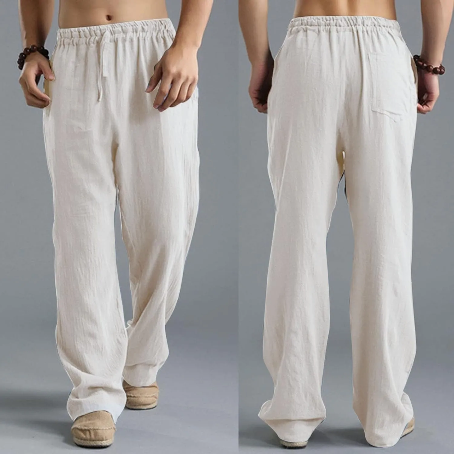 Ymosrh Men's Pants Plus Size Loose Drawstring Casual Pants Linen Breathable Sports Pants Joggers, S-5XL