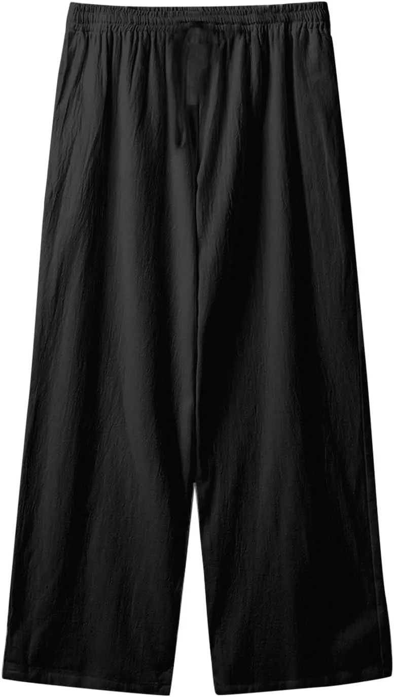 Ymosrh Men's Pants Plus Size Loose Drawstring Casual Pants Linen Breathable Sports Pants Joggers, S-5XL