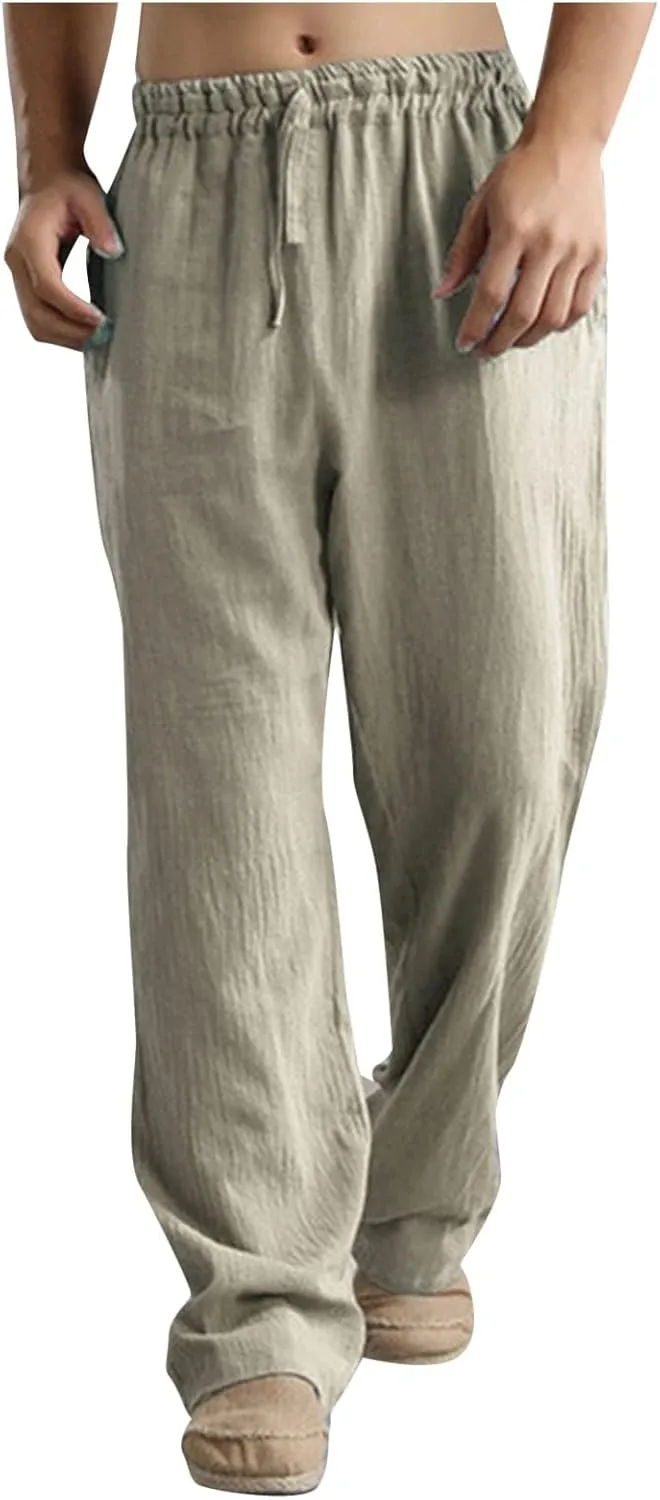 Ymosrh Men's Pants Plus Size Loose Drawstring Casual Pants Linen Breathable Sports Pants Joggers, S-5XL