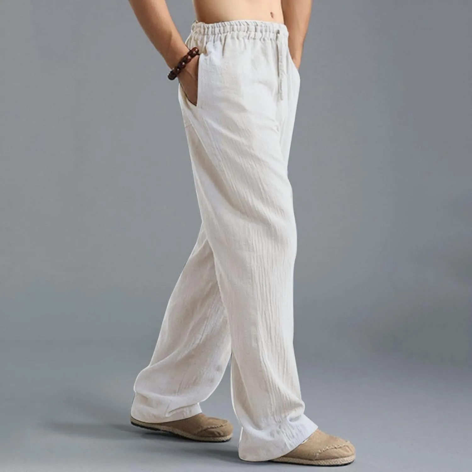 Ymosrh Men's Pants Plus Size Loose Drawstring Casual Pants Linen Breathable Sports Pants Joggers, S-5XL