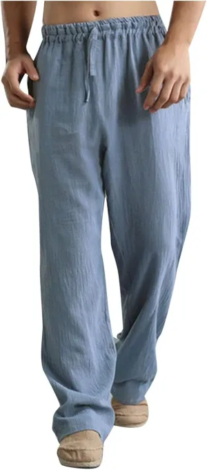 Ymosrh Men's Pants Plus Size Loose Drawstring Casual Pants Linen Breathable Sports Pants Joggers, S-5XL