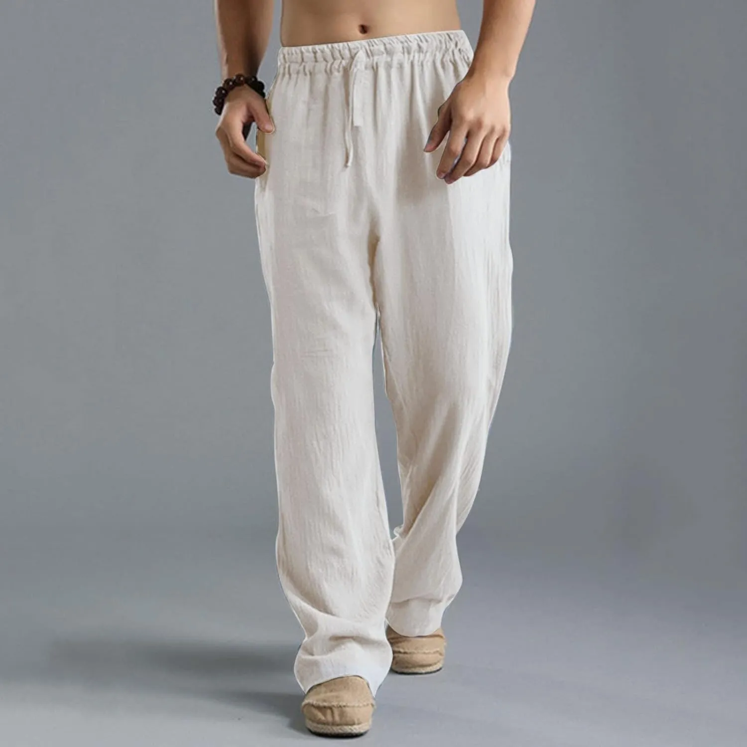 Ymosrh Men's Pants Plus Size Loose Drawstring Casual Pants Linen Breathable Sports Pants Joggers, S-5XL