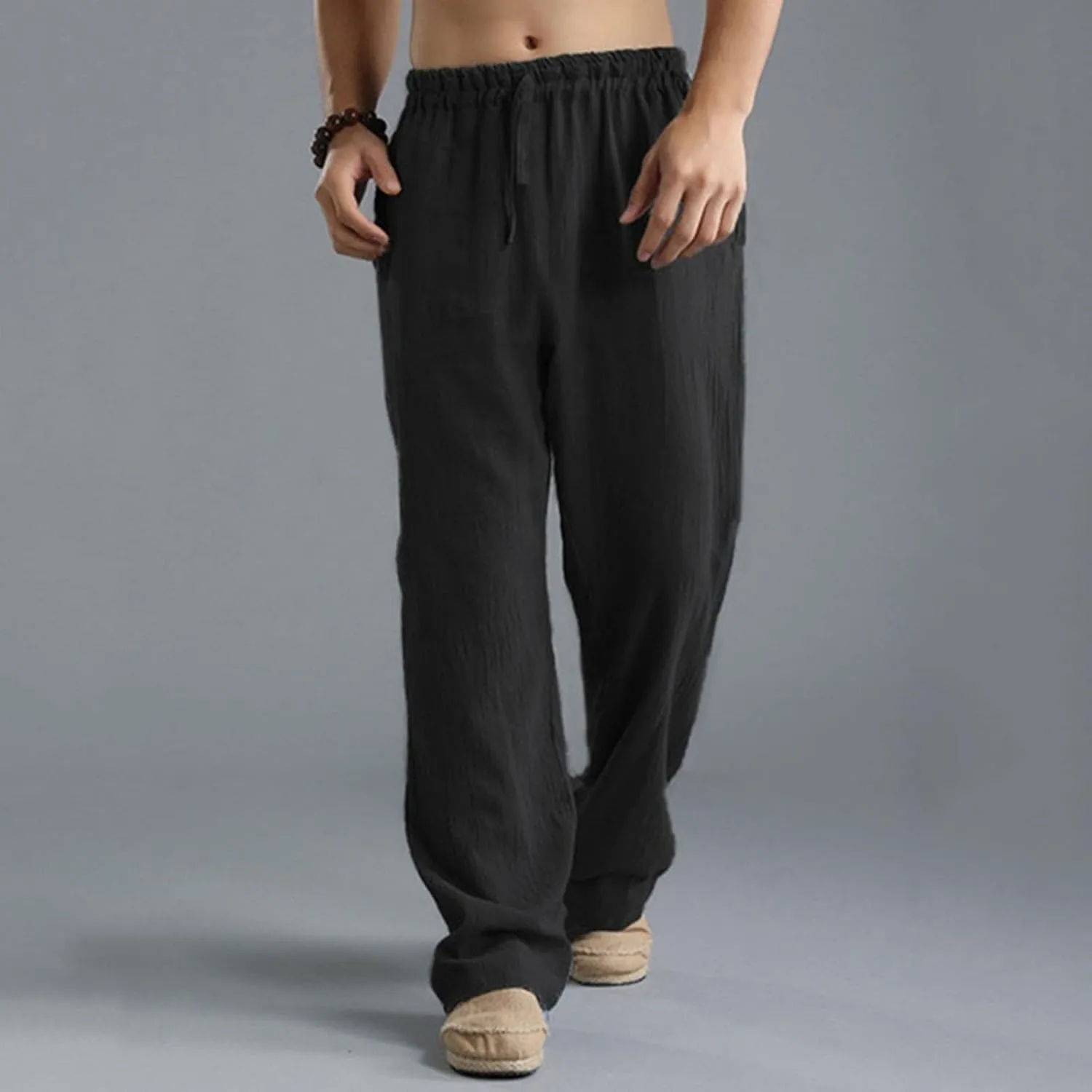 Ymosrh Men's Pants Plus Size Loose Drawstring Casual Pants Linen Breathable Sports Pants Joggers, S-5XL