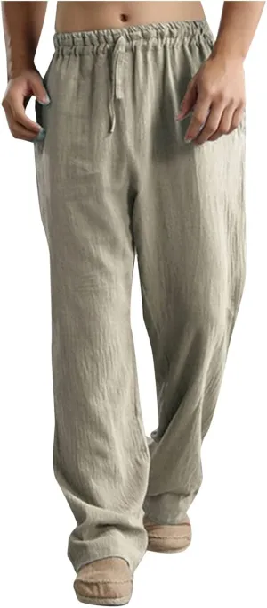 Ymosrh Men's Pants Plus Size Loose Drawstring Casual Pants Linen Breathable Sports Pants Joggers, S-5XL