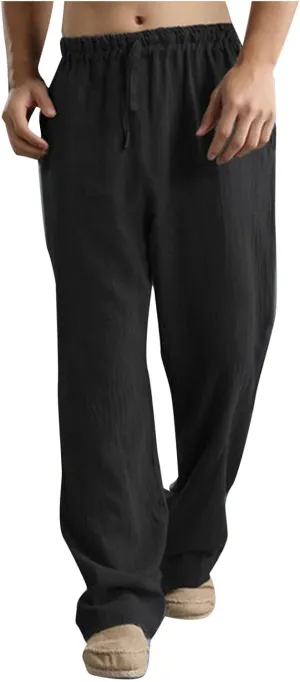 Ymosrh Men's Pants Plus Size Loose Drawstring Casual Pants Linen Breathable Sports Pants Joggers, S-5XL