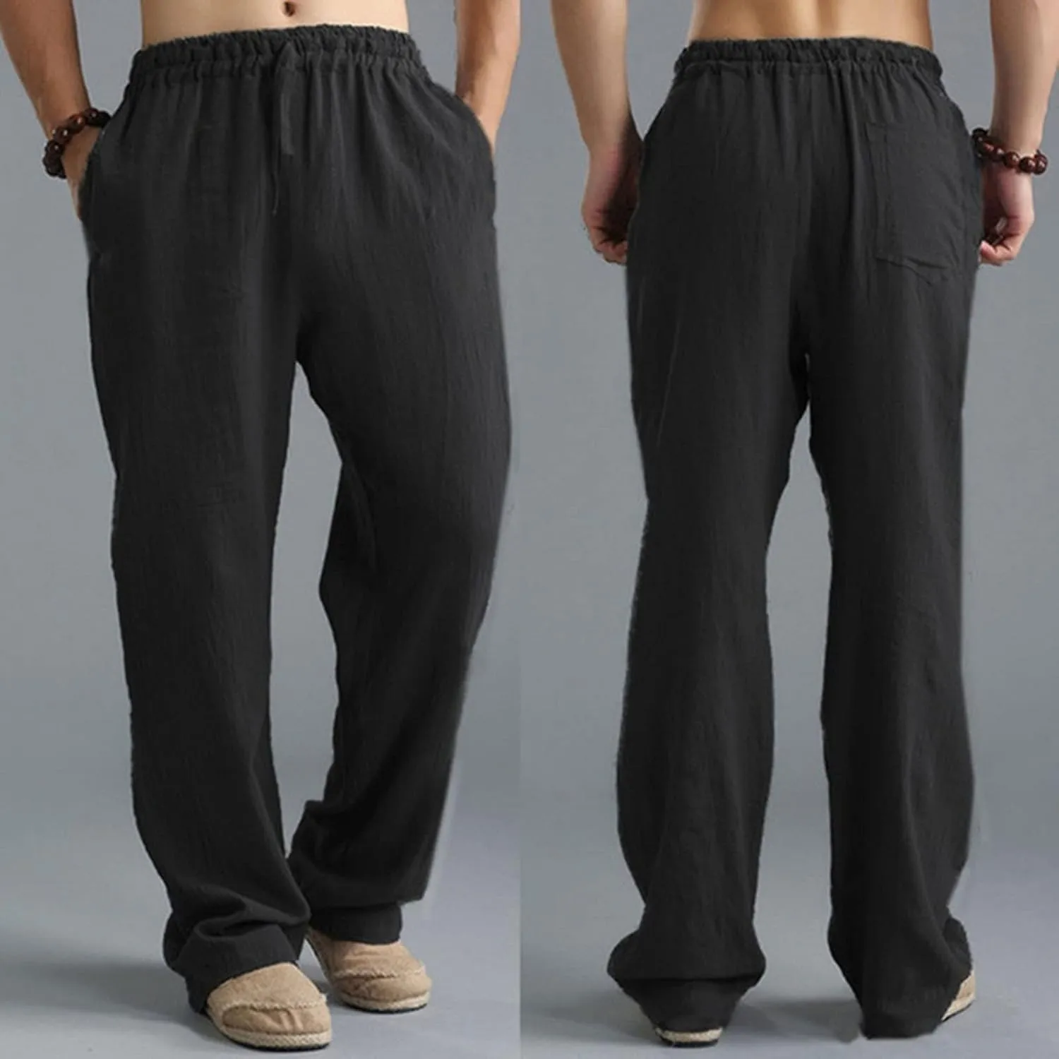 Ymosrh Men's Pants Plus Size Loose Drawstring Casual Pants Linen Breathable Sports Pants Joggers, S-5XL