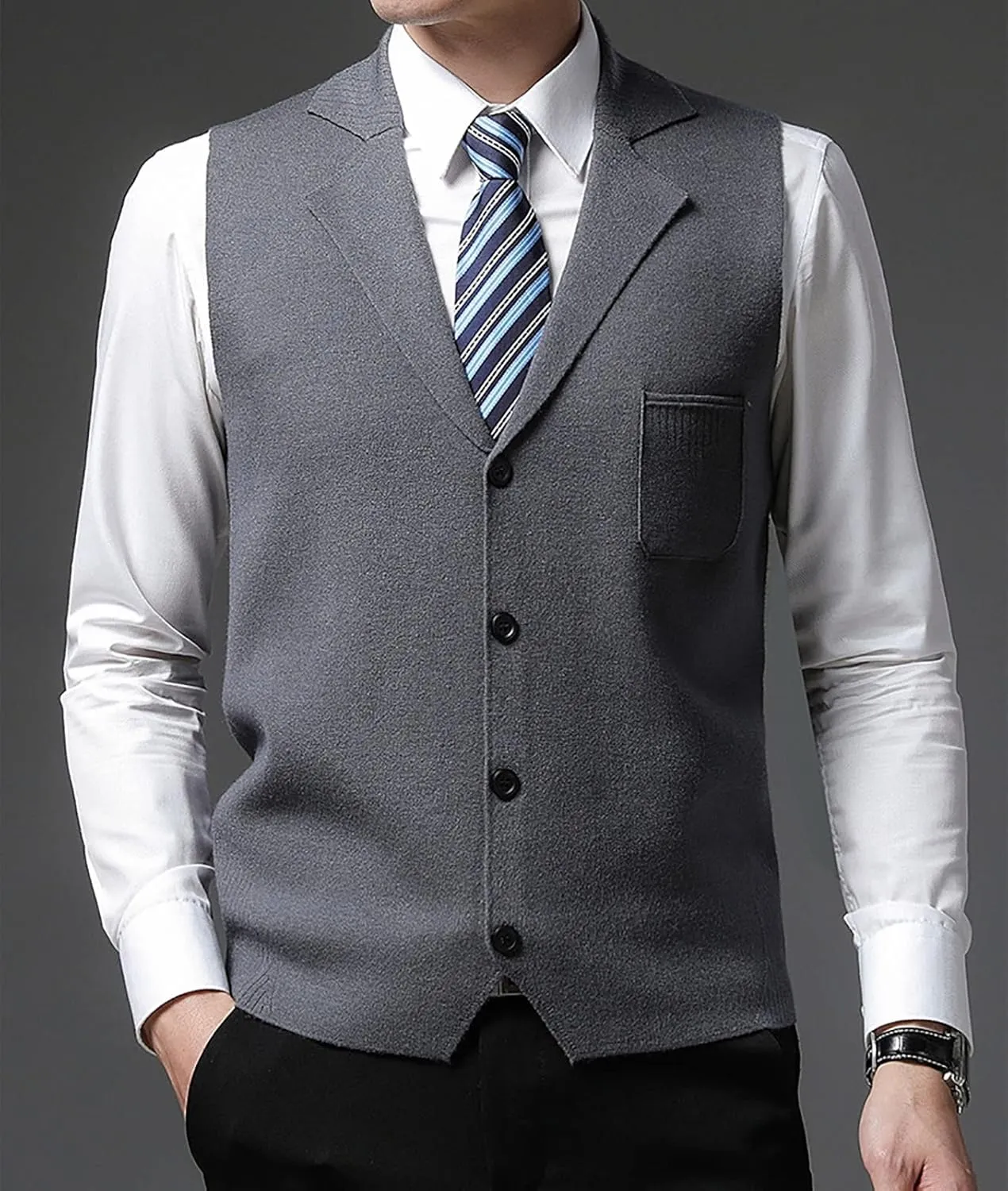 yoeasy Men's Cashmere Wool Blended Button Vest Relax Fit Lightweight V-Neck Sweater Cardigan Sweater