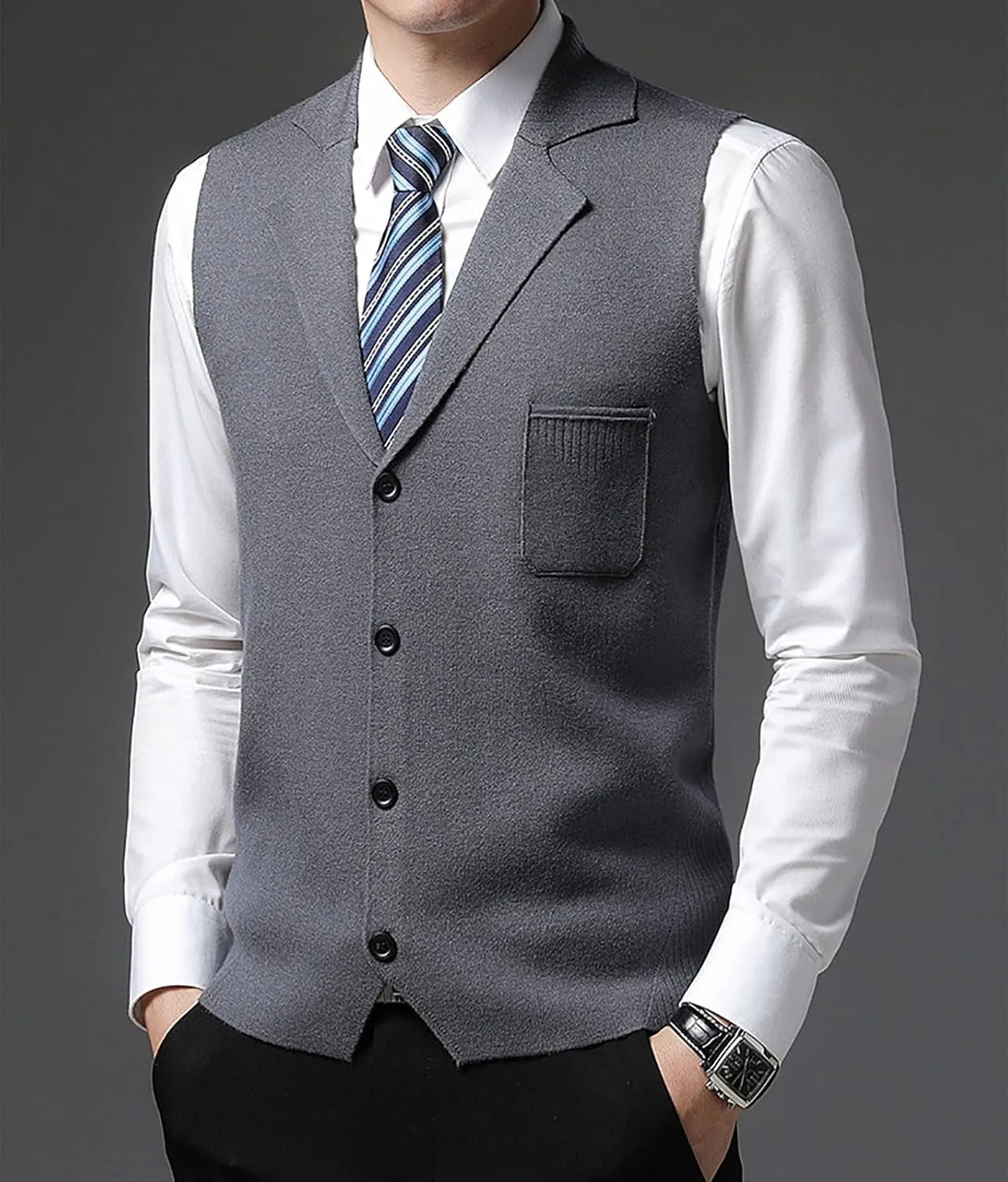 yoeasy Men's Cashmere Wool Blended Button Vest Relax Fit Lightweight V-Neck Sweater Cardigan Sweater