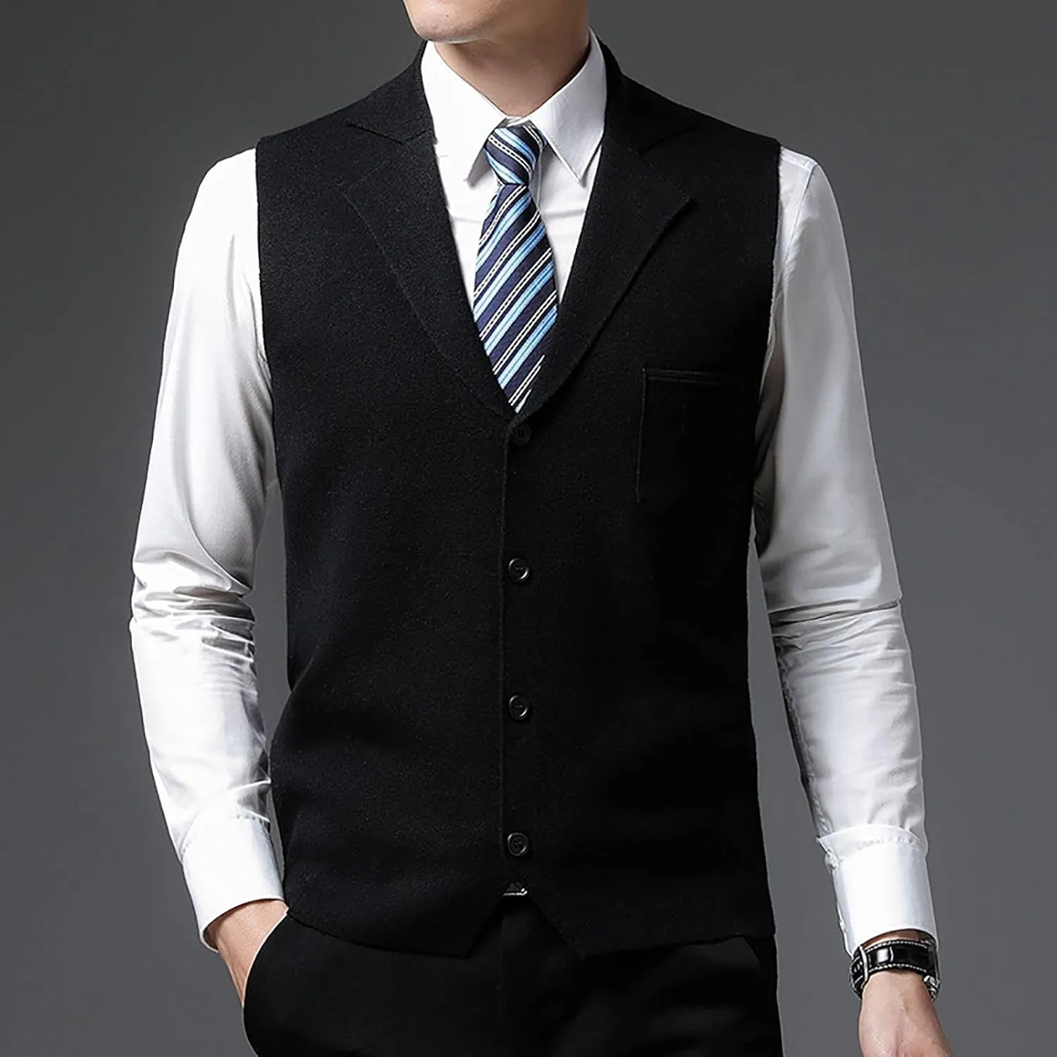 yoeasy Men's Cashmere Wool Blended Button Vest Relax Fit Lightweight V-Neck Sweater Cardigan Sweater