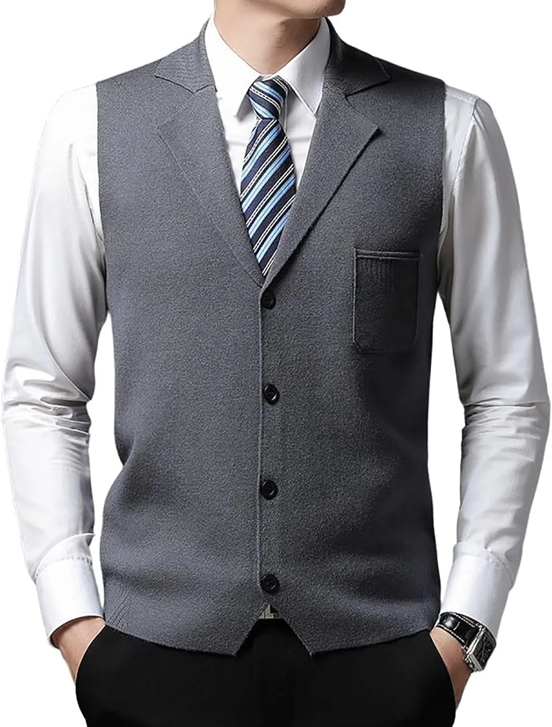 yoeasy Men's Cashmere Wool Blended Button Vest Relax Fit Lightweight V-Neck Sweater Cardigan Sweater