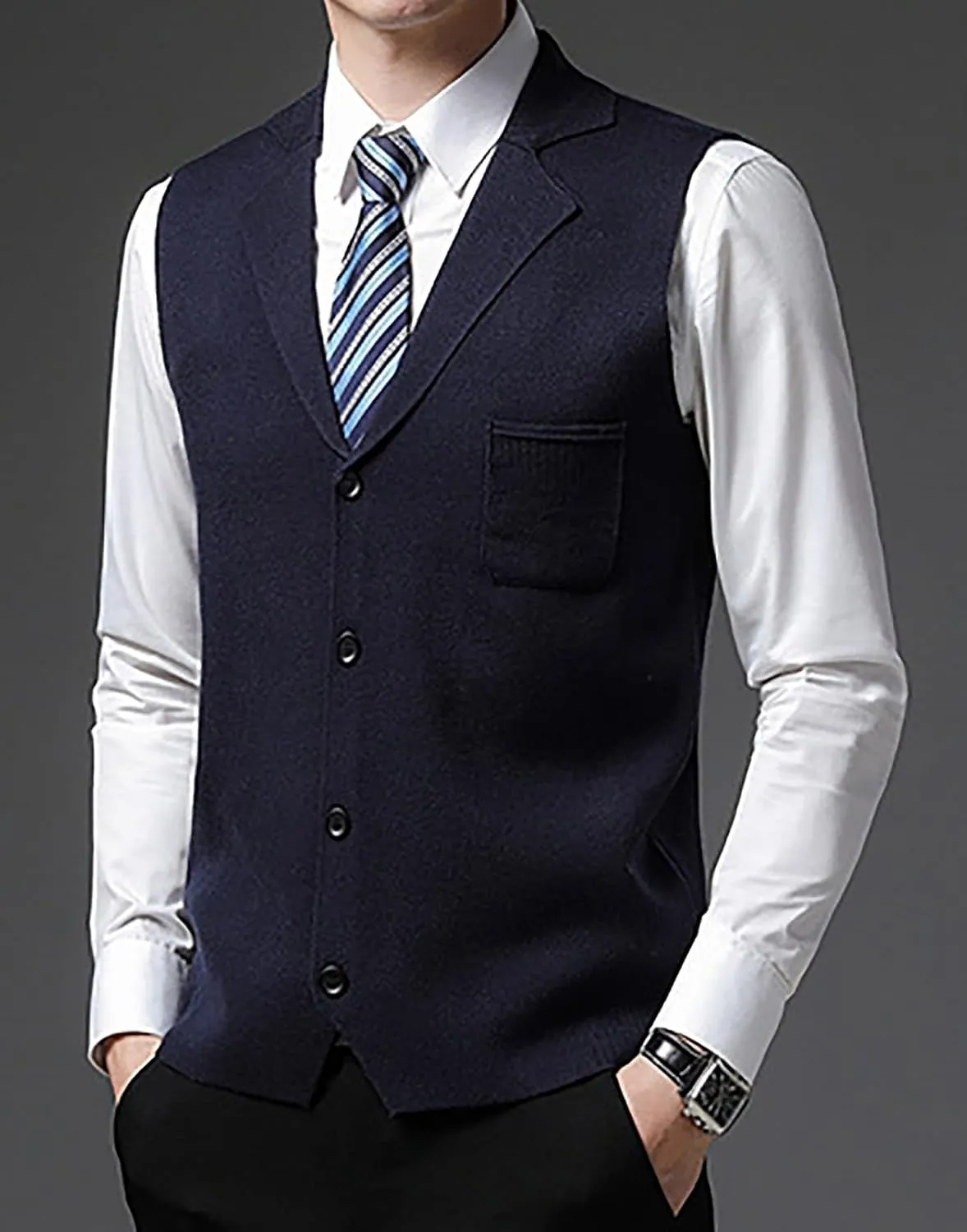 yoeasy Men's Cashmere Wool Blended Button Vest Relax Fit Lightweight V-Neck Sweater Cardigan Sweater