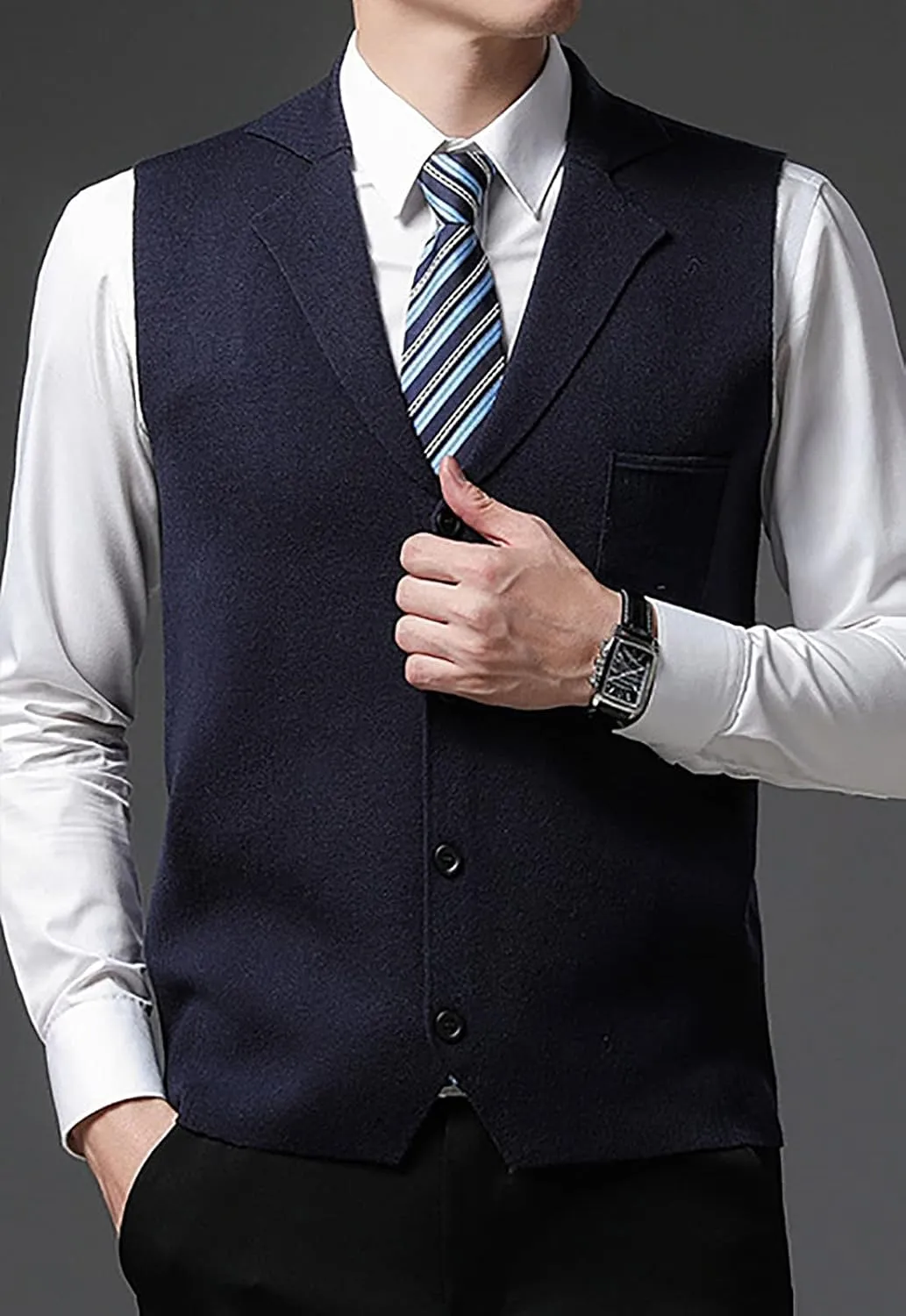 yoeasy Men's Cashmere Wool Blended Button Vest Relax Fit Lightweight V-Neck Sweater Cardigan Sweater