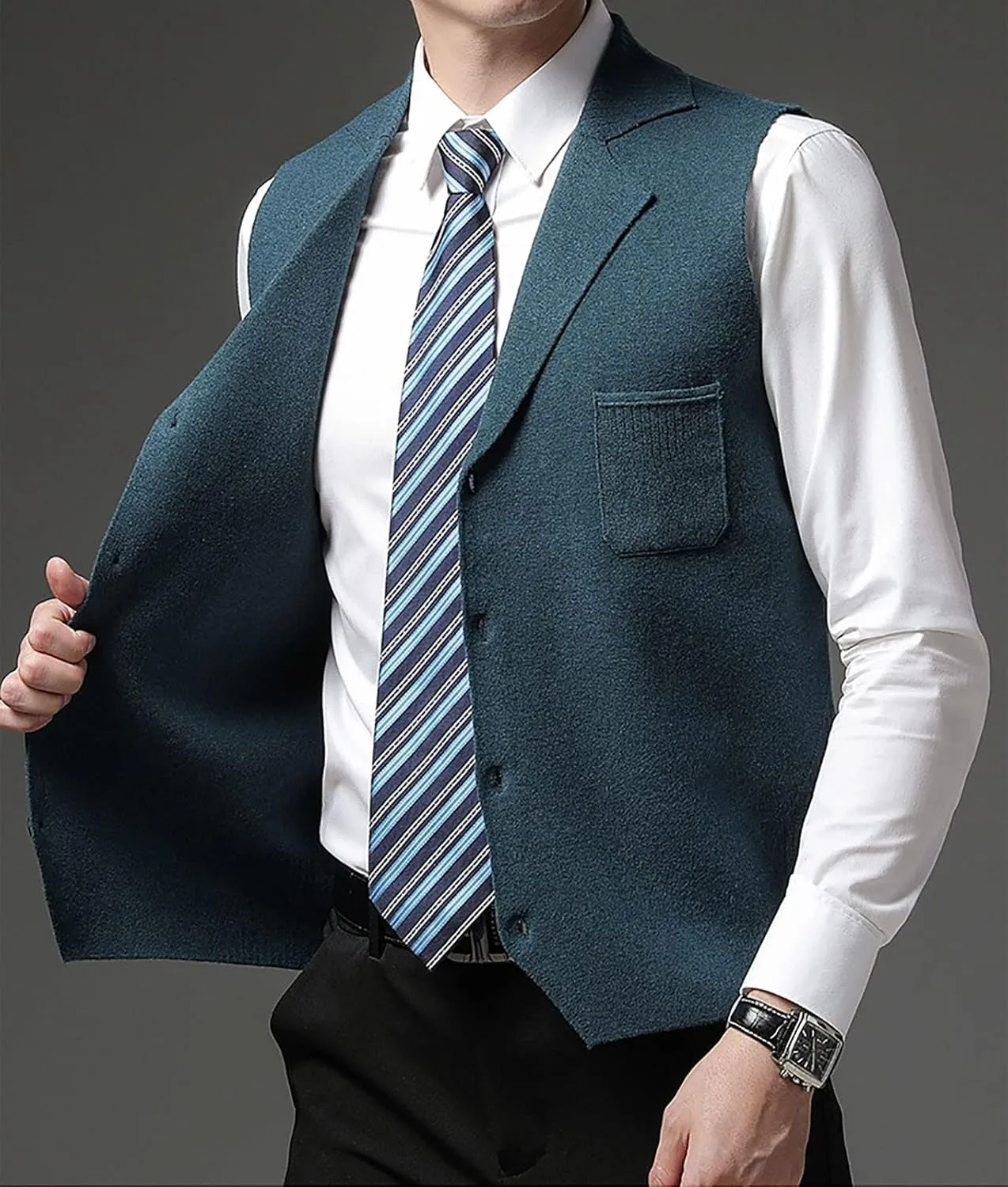 yoeasy Men's Cashmere Wool Blended Button Vest Relax Fit Lightweight V-Neck Sweater Cardigan Sweater