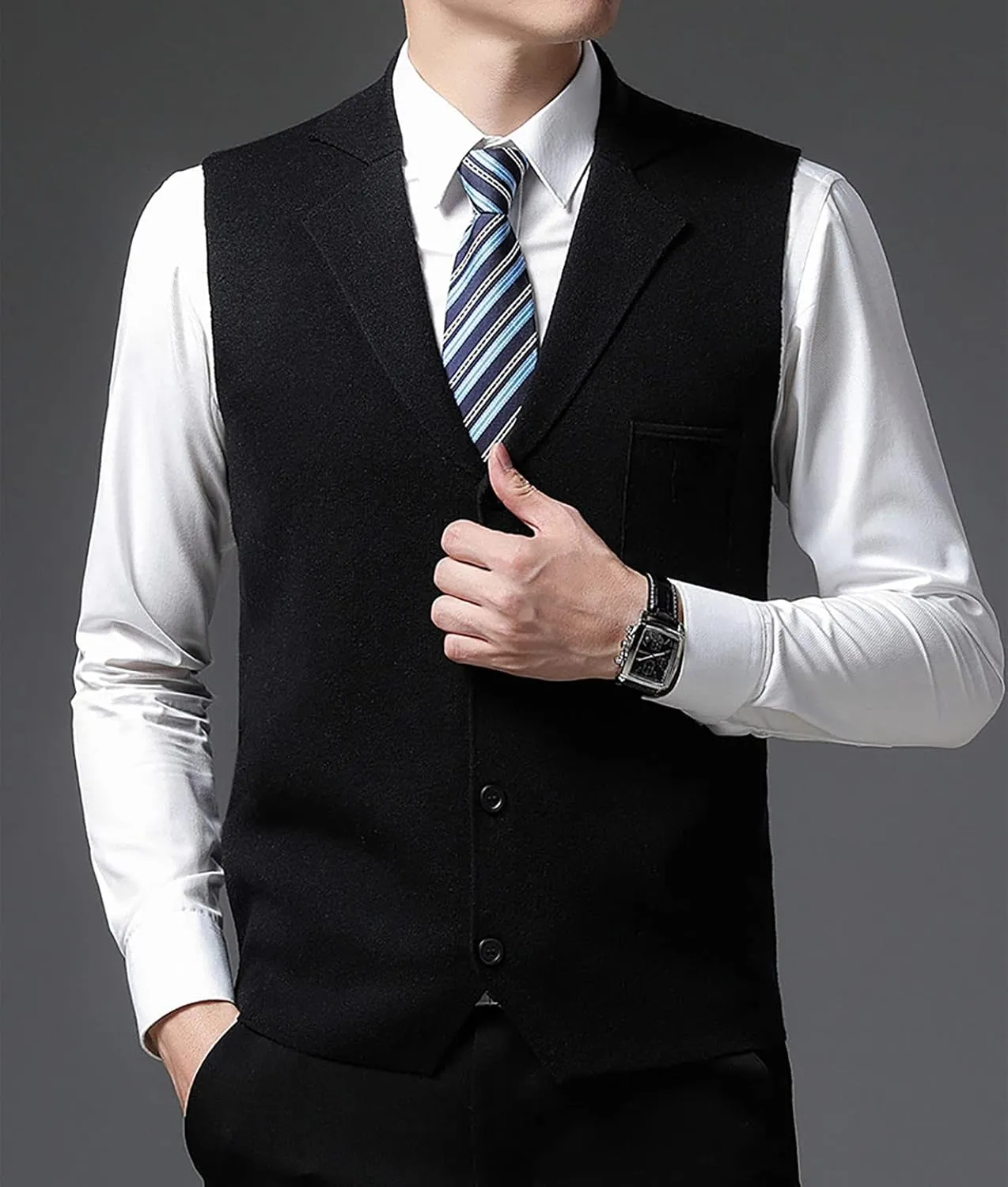 yoeasy Men's Cashmere Wool Blended Button Vest Relax Fit Lightweight V-Neck Sweater Cardigan Sweater
