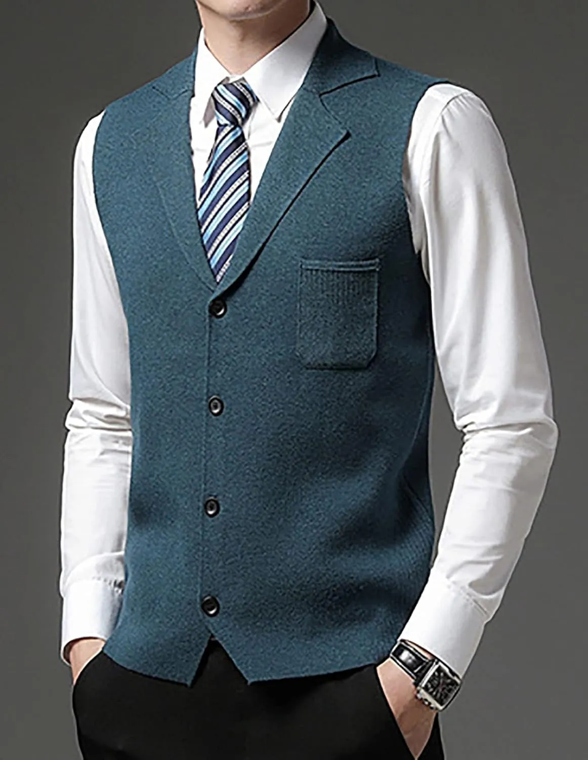 yoeasy Men's Cashmere Wool Blended Button Vest Relax Fit Lightweight V-Neck Sweater Cardigan Sweater
