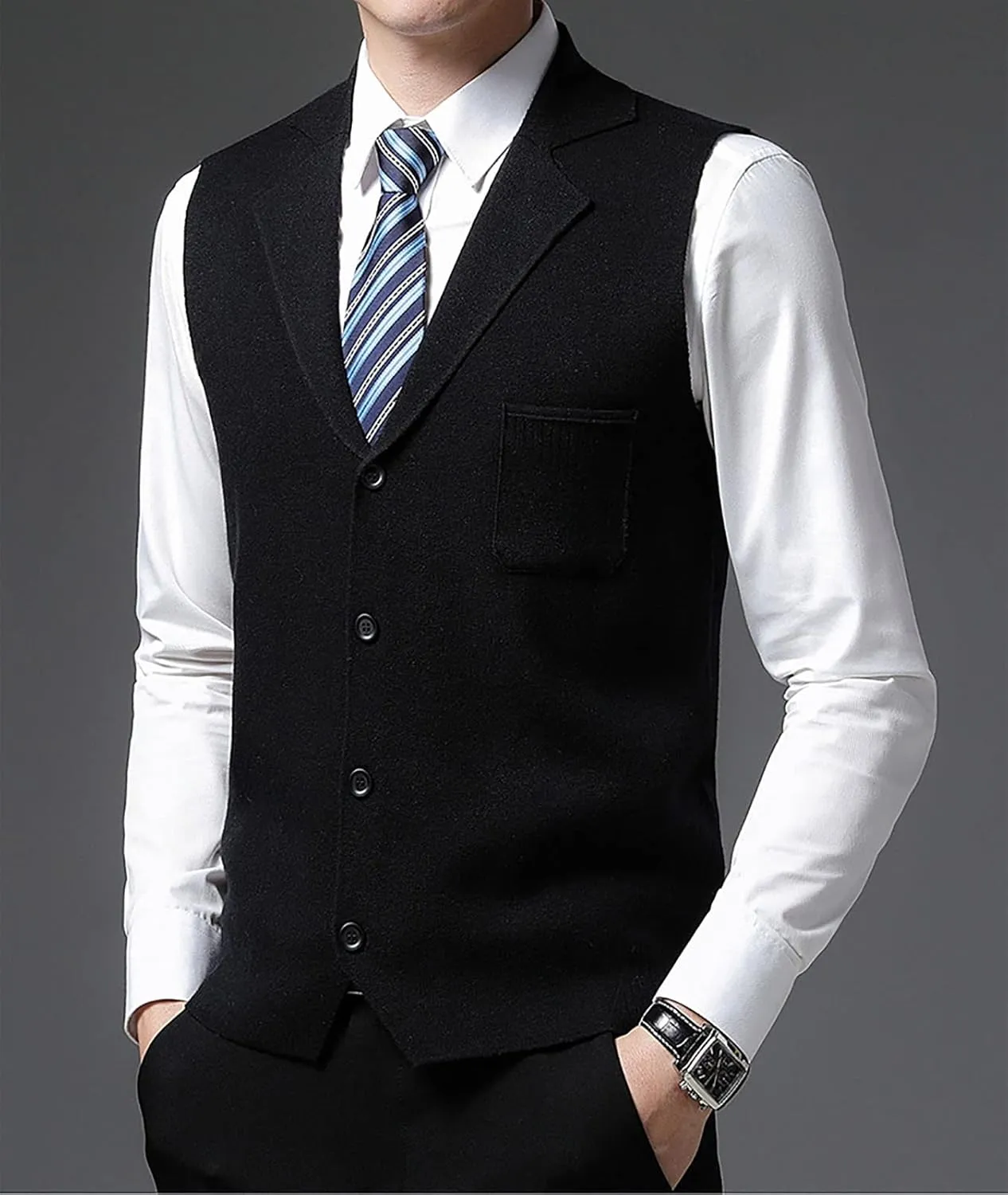 yoeasy Men's Cashmere Wool Blended Button Vest Relax Fit Lightweight V-Neck Sweater Cardigan Sweater