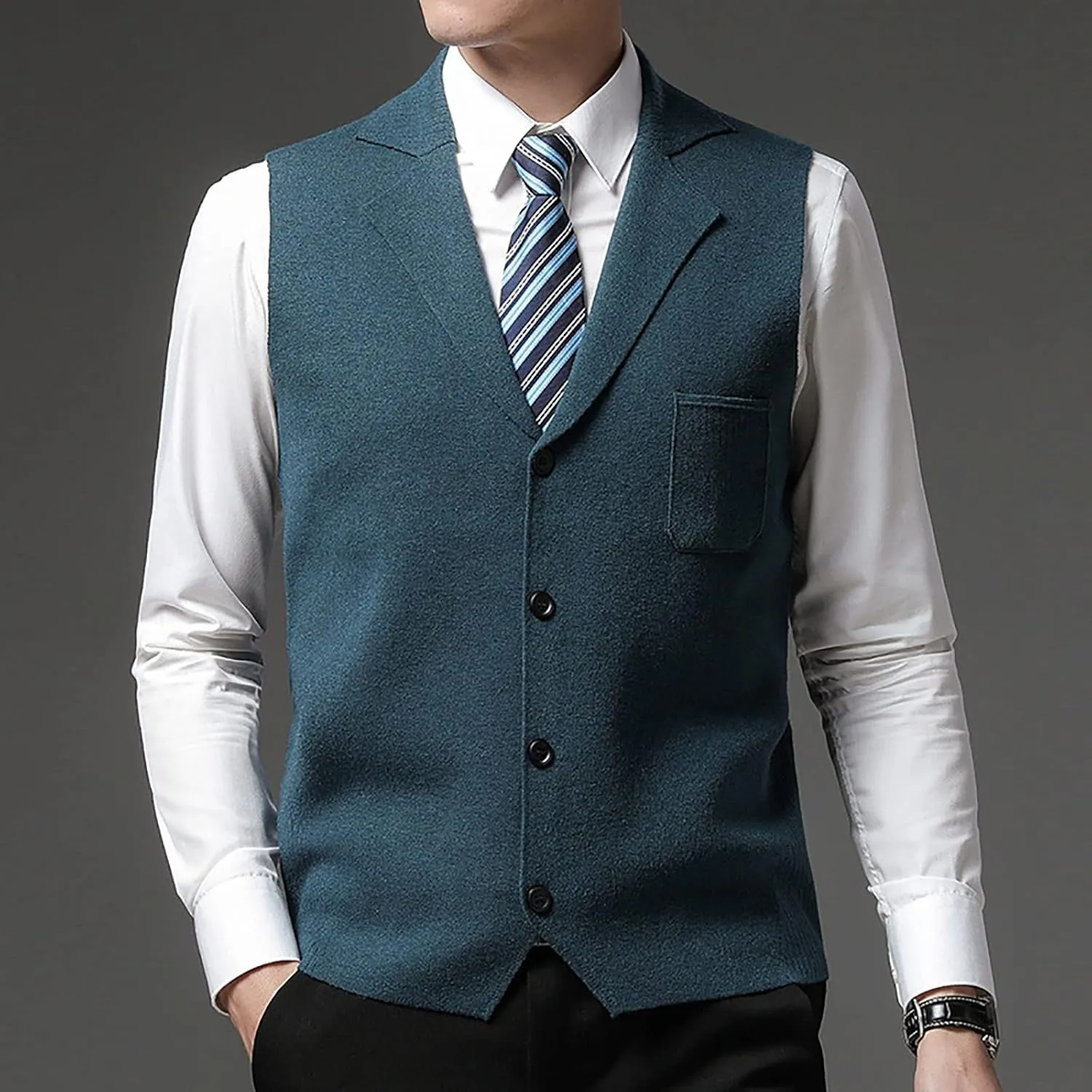 yoeasy Men's Cashmere Wool Blended Button Vest Relax Fit Lightweight V-Neck Sweater Cardigan Sweater