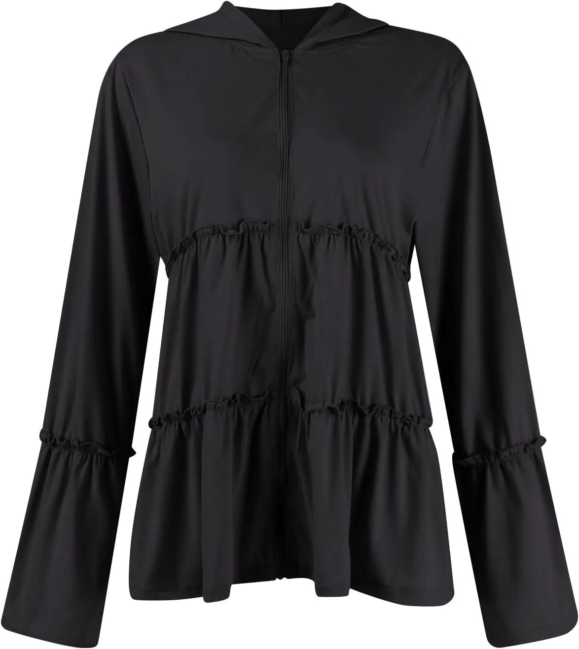 Zip Up Hoodie Women Casual Lightweight Athletic Sweat Peplum Zip Up Jackets Cute Tiered Ruffle Sweatshirt Hoodies