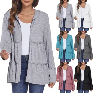 Zip Up Hoodie Women Casual Lightweight Athletic Sweat Peplum Zip Up Jackets Cute Tiered Ruffle Sweatshirt Hoodies