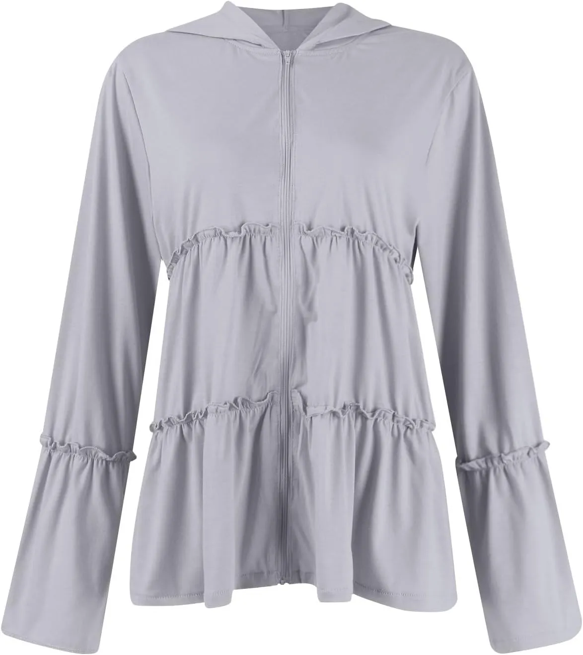 Zip Up Hoodie Women Casual Lightweight Athletic Sweat Peplum Zip Up Jackets Cute Tiered Ruffle Sweatshirt Hoodies