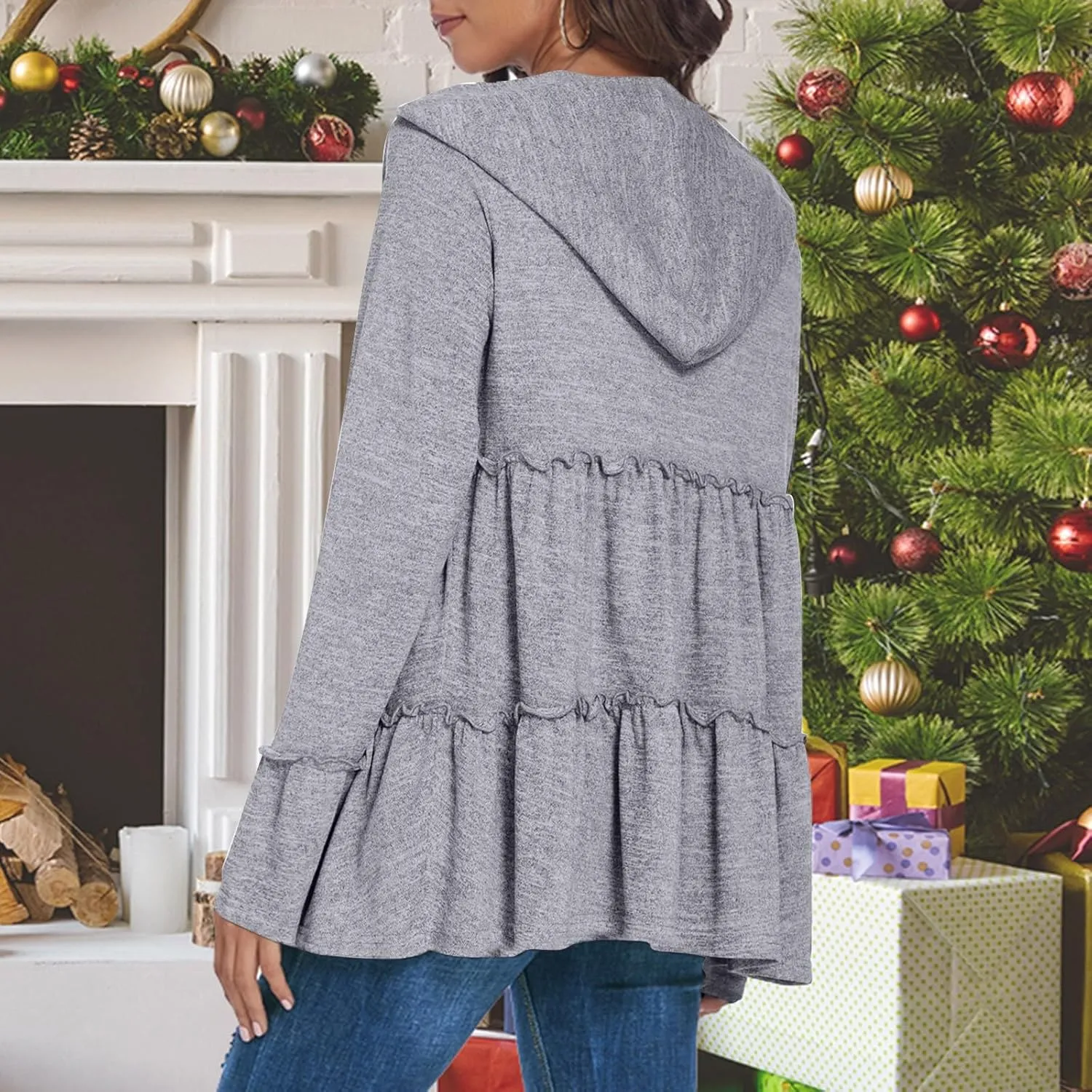 Zip Up Hoodie Women Casual Lightweight Athletic Sweat Peplum Zip Up Jackets Cute Tiered Ruffle Sweatshirt Hoodies