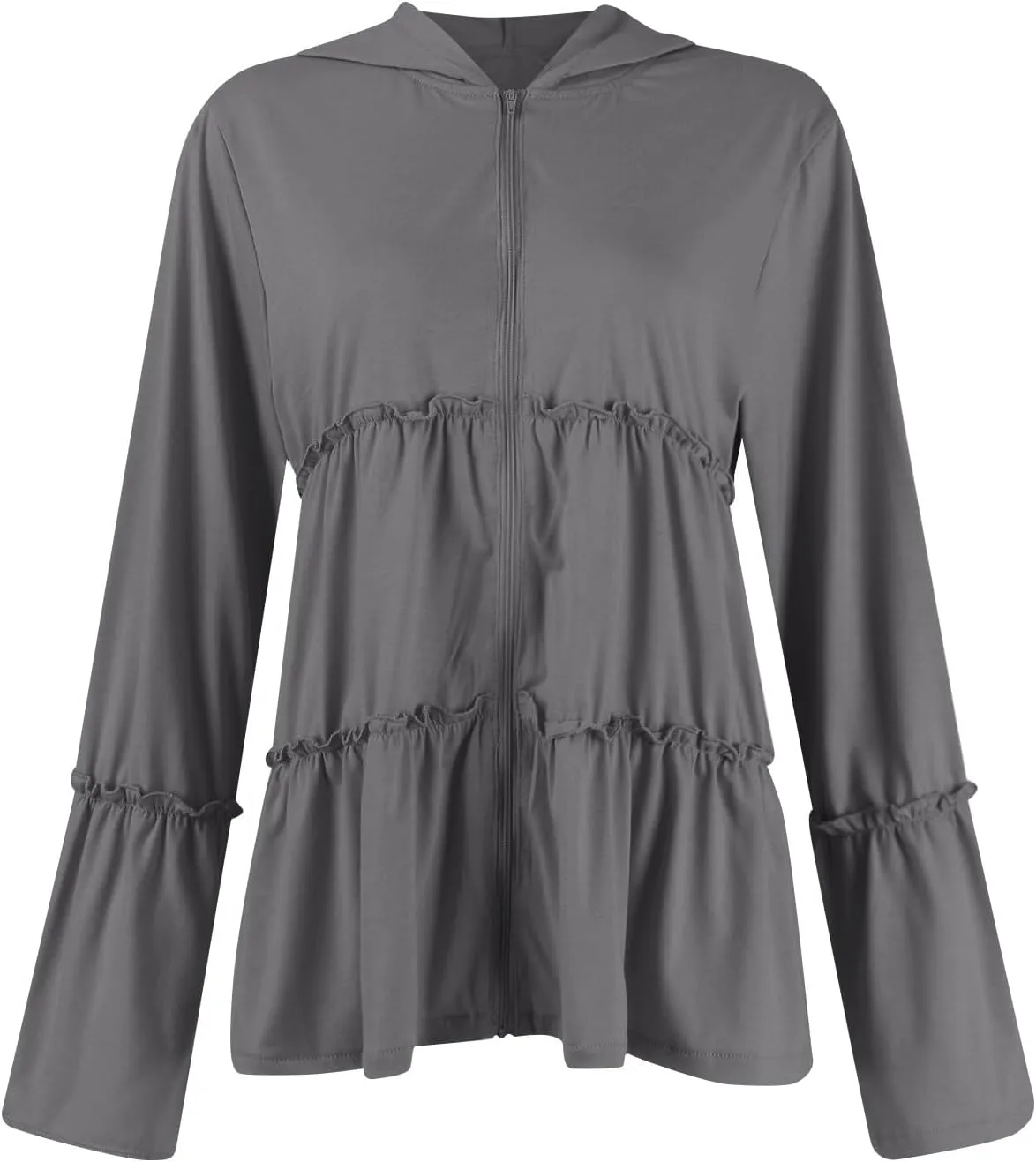Zip Up Hoodie Women Casual Lightweight Athletic Sweat Peplum Zip Up Jackets Cute Tiered Ruffle Sweatshirt Hoodies