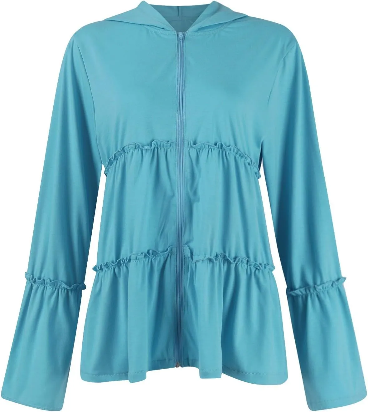 Zip Up Hoodie Women Casual Lightweight Athletic Sweat Peplum Zip Up Jackets Cute Tiered Ruffle Sweatshirt Hoodies