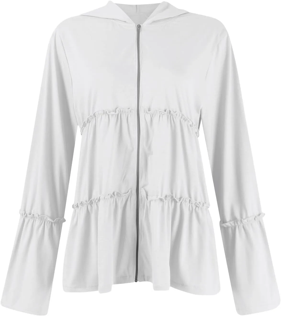 Zip Up Hoodie Women Casual Lightweight Athletic Sweat Peplum Zip Up Jackets Cute Tiered Ruffle Sweatshirt Hoodies