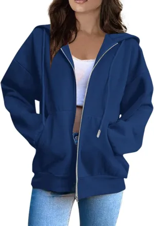 Zip Up Hoodie Women Fall Fashion 2024 Long Sleeve Zip Up Lightweight Sweatshirts Loose Fit Workout Plain Hoodie