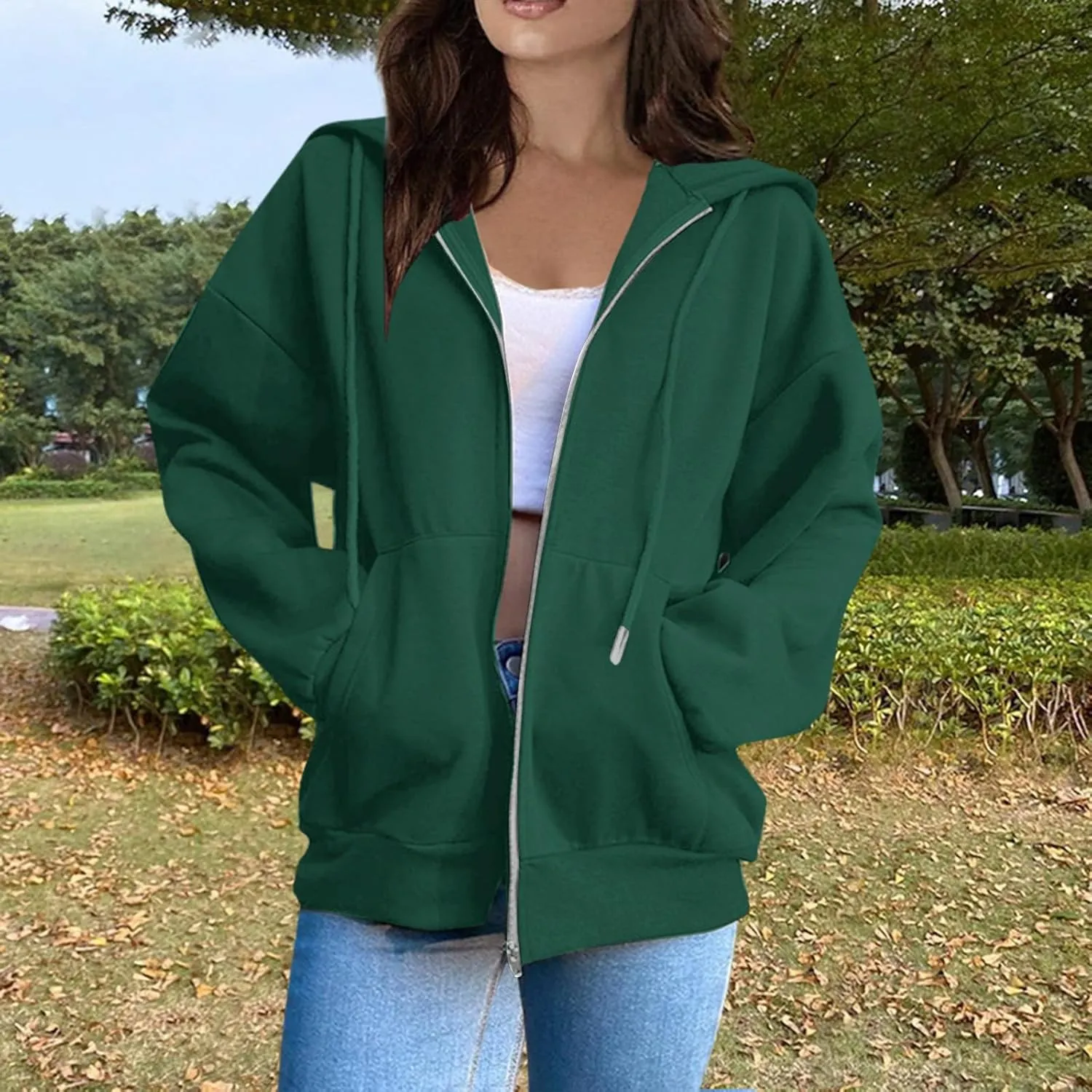 Zip Up Hoodie Women Fall Fashion 2024 Long Sleeve Zip Up Lightweight Sweatshirts Loose Fit Workout Plain Hoodie