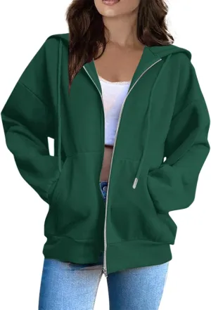 Zip Up Hoodie Women Fall Fashion 2024 Long Sleeve Zip Up Lightweight Sweatshirts Loose Fit Workout Plain Hoodie