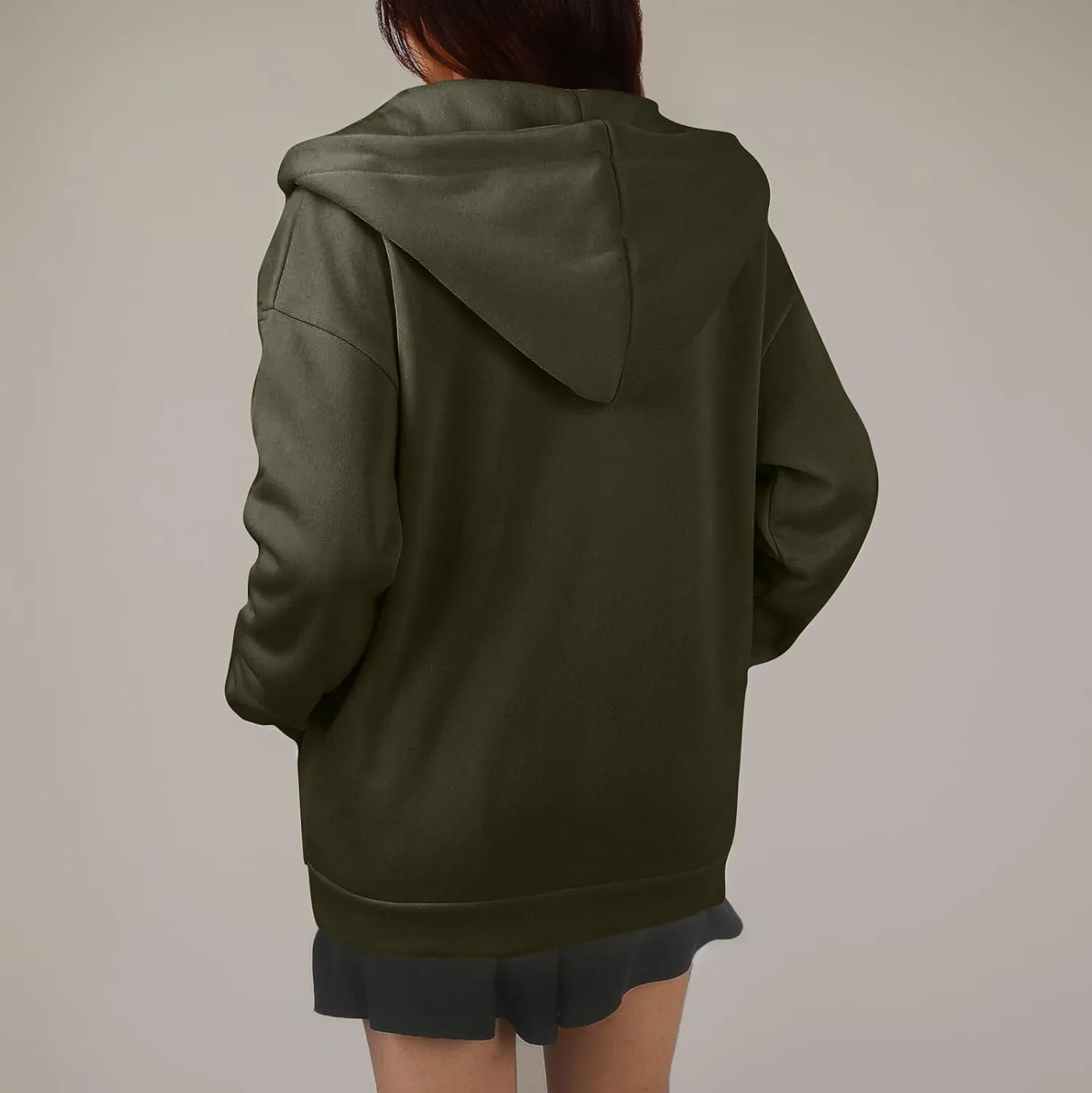 Zip Up Hoodie Women Lightweight Fleece Zip Up Jacket Casual Drawstring Plain Oversized Hooded Sweatshirt with Pockets