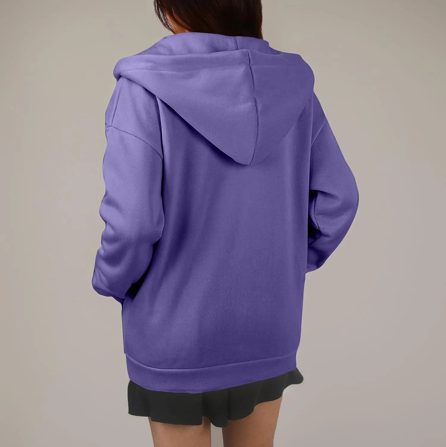 Zip Up Hoodie Women Lightweight Fleece Zip Up Jacket Casual Drawstring Plain Oversized Hooded Sweatshirt with Pockets