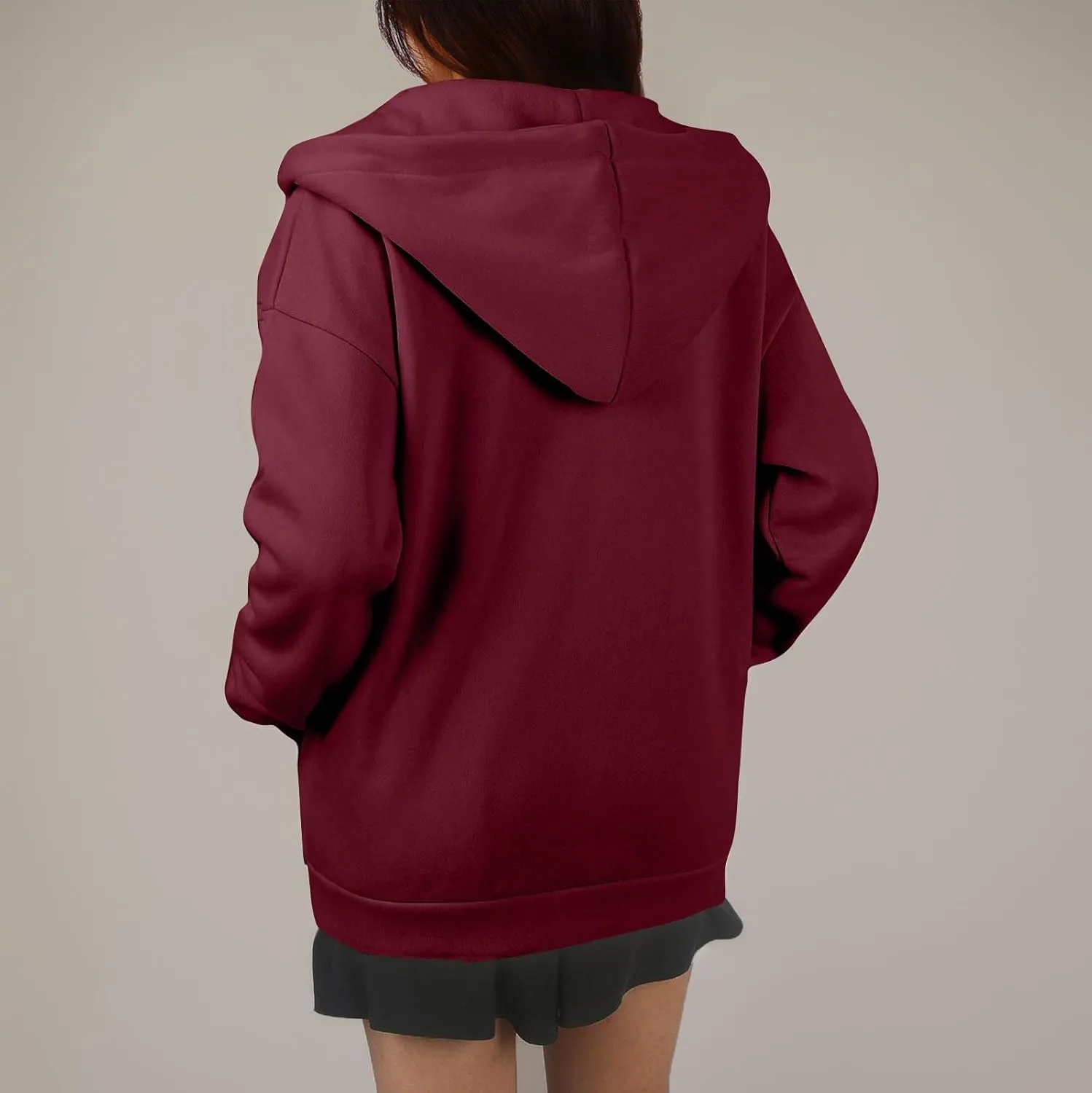 Zip Up Hoodie Women Lightweight Fleece Zip Up Jacket Casual Drawstring Plain Oversized Hooded Sweatshirt with Pockets