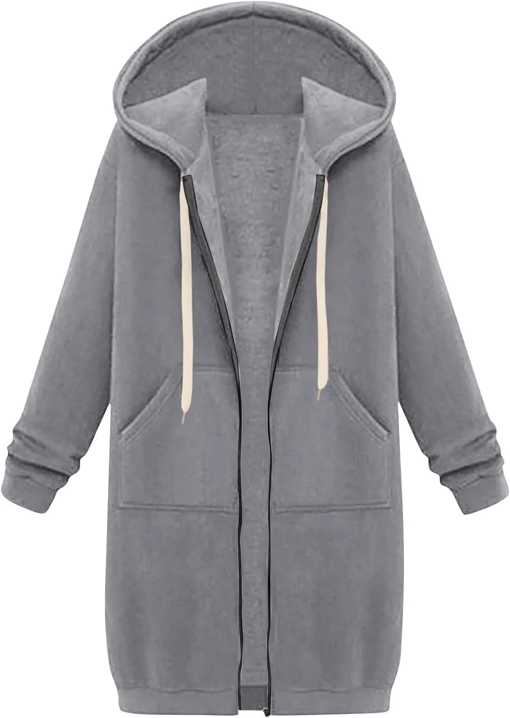 Zip Up Hoodie Women Long Sleeve Knee Length Tunic Hoodies Winter Fleece Hooded Sweatshirt 2024 Fall Long Jackets