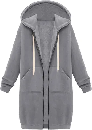 Zip Up Hoodie Women Long Sleeve Knee Length Tunic Hoodies Winter Fleece Hooded Sweatshirt 2024 Fall Long Jackets