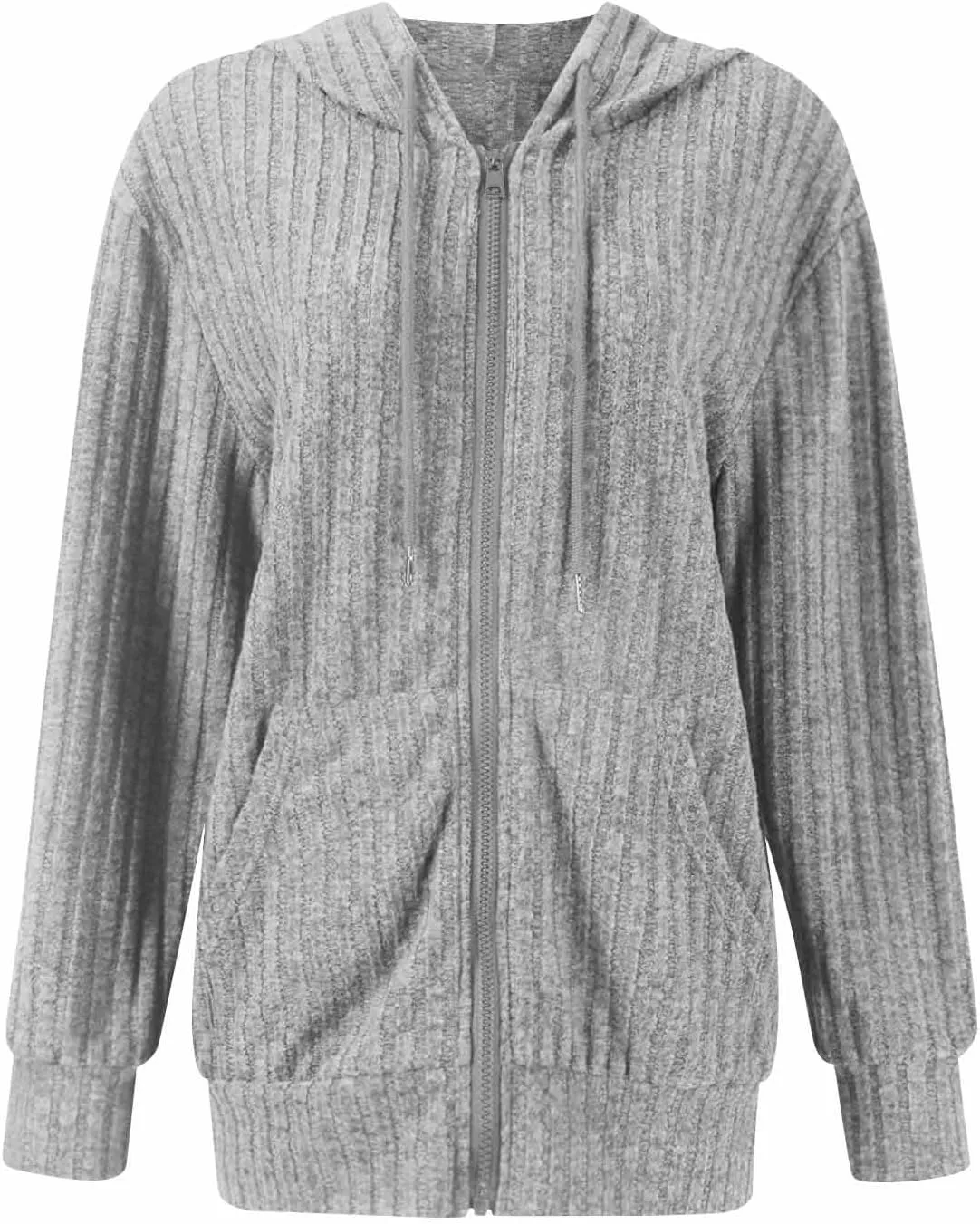 Zip Up Hoodie Women Oversized Zip Up Sweaters Casual Drawstring Lightweight Knit Athletic Zip Up Jackets with Pockets