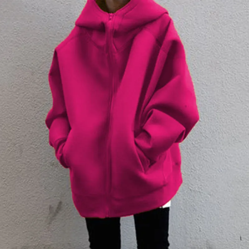 Zipper Hooded Long Fleece Wholesale Womens Sweatshirts