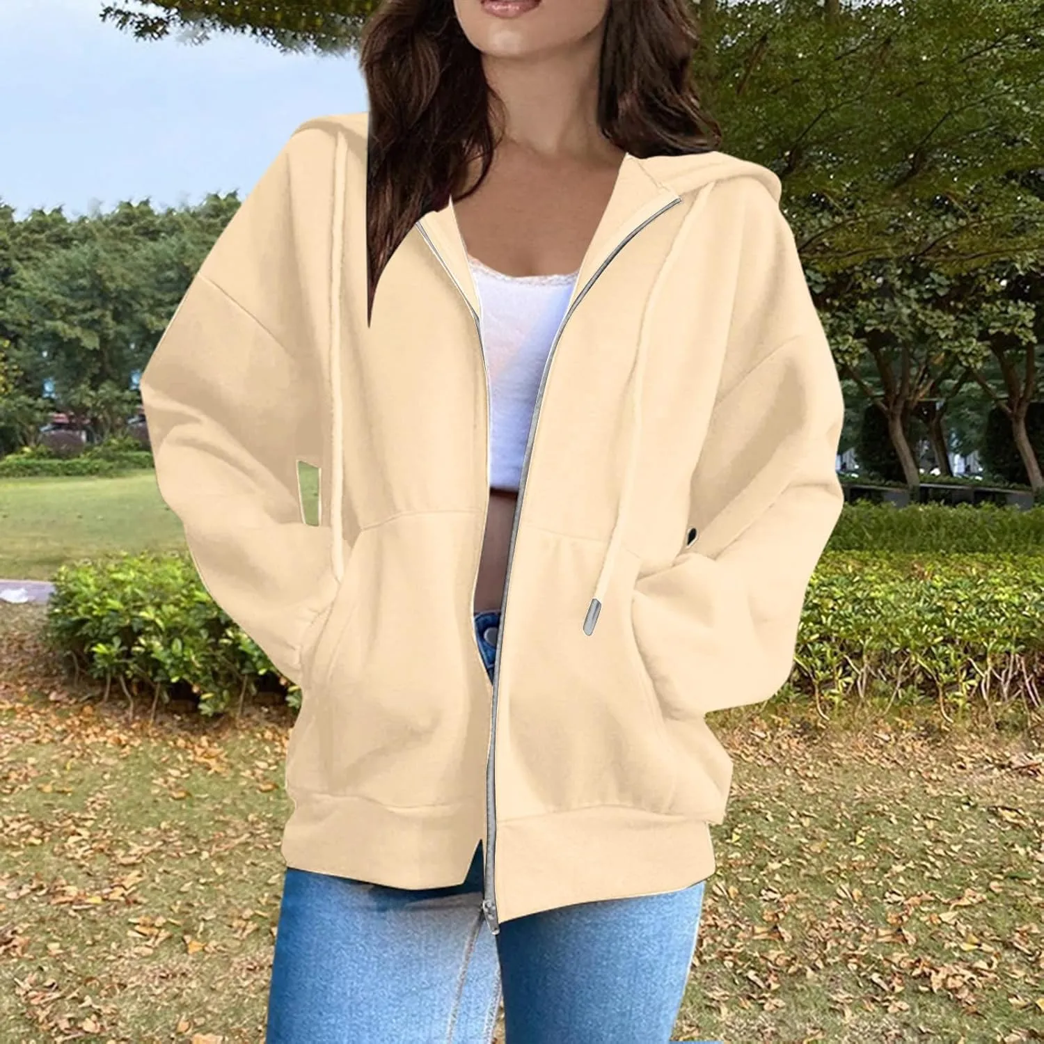 Zipper Hoodies for Women Plus Size Zip Up Hoodies Oversized Sweatshirts Y2K Jacket Pockets Patchwork T-Shirt Hoodie