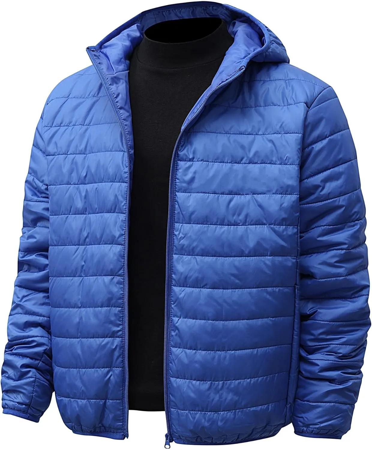 ZWRXW Men's Packable Lightweight Puffer Jacket Solid Color Insulated Down Jacket Full Zip Quilted Hooded Outwear with Pockets