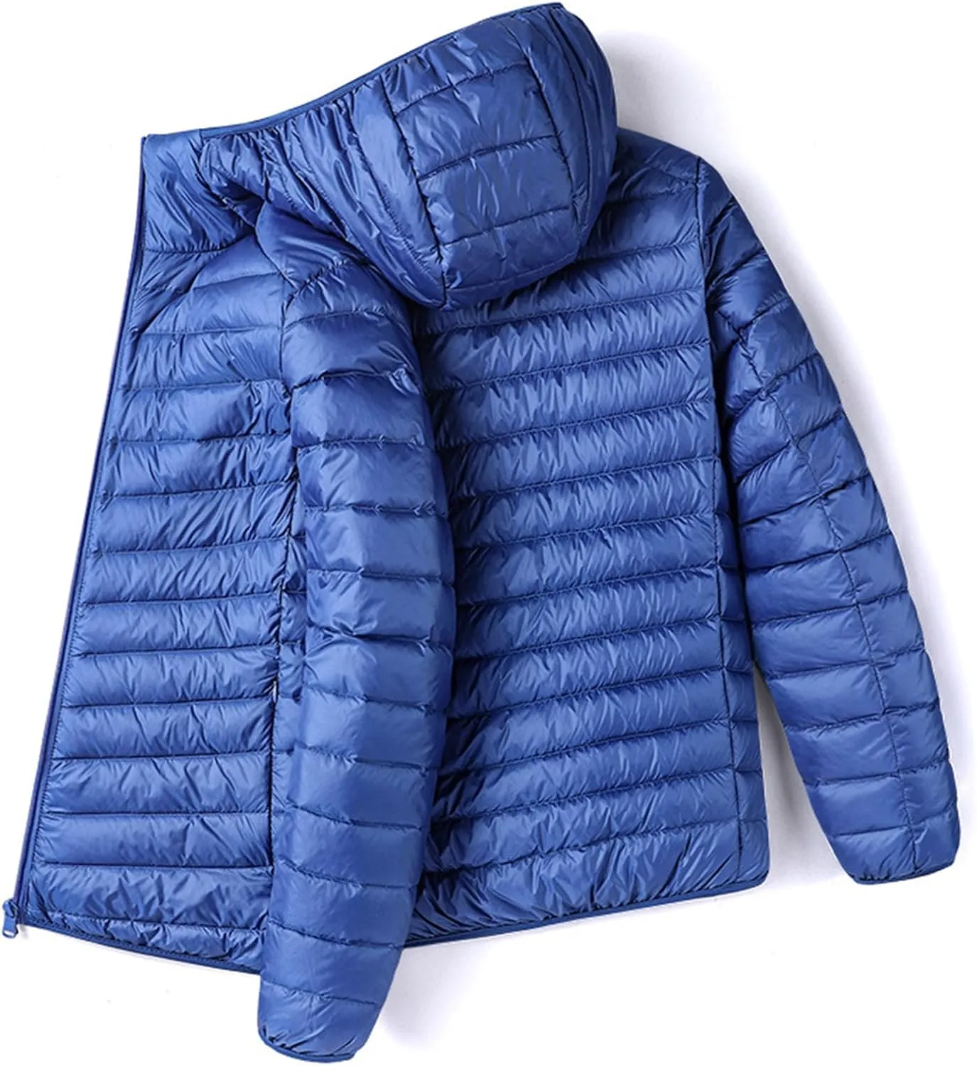 ZWRXW Men's Packable Lightweight Puffer Jacket Solid Color Insulated Down Jacket Full Zip Quilted Hooded Outwear with Pockets