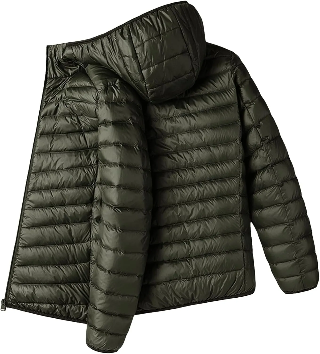 ZWRXW Men's Packable Lightweight Puffer Jacket Solid Color Insulated Down Jacket Full Zip Quilted Hooded Outwear with Pockets