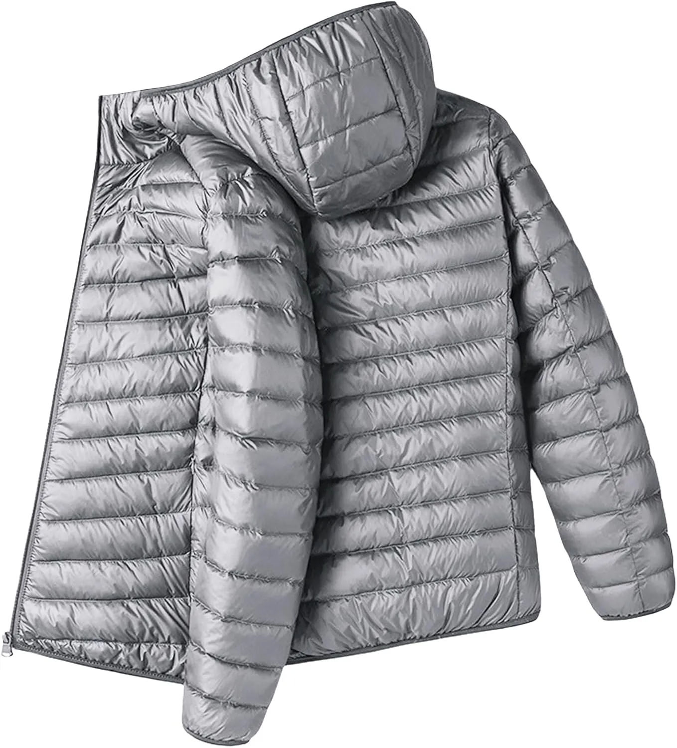 ZWRXW Men's Packable Lightweight Puffer Jacket Solid Color Insulated Down Jacket Full Zip Quilted Hooded Outwear with Pockets