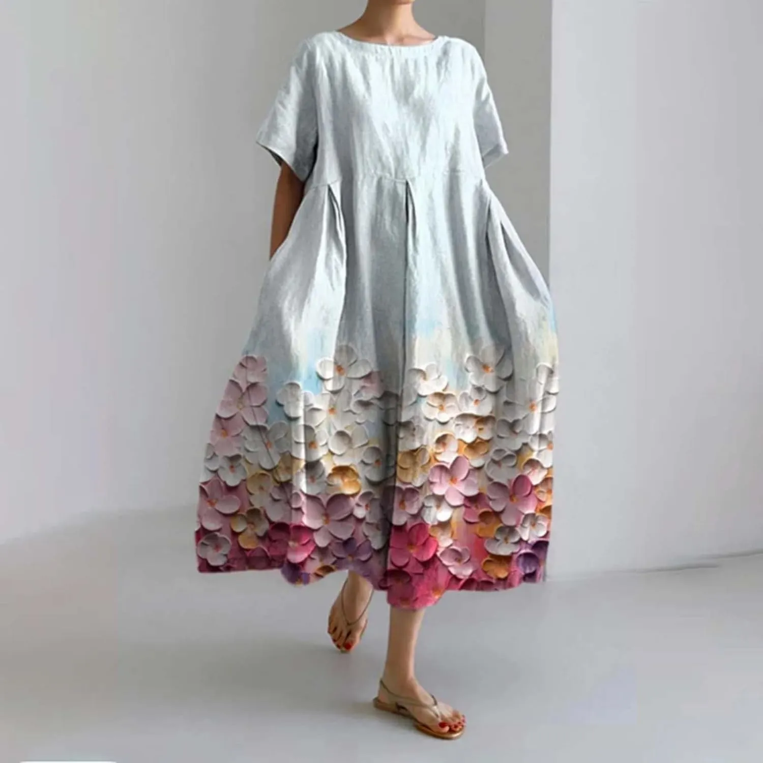 ZYXTIM Dresses for Women 2024 Casual Spring Floral Print Short Sleeve Summer Dresses Plus Size Tie Dye Fashion Maxi Dress