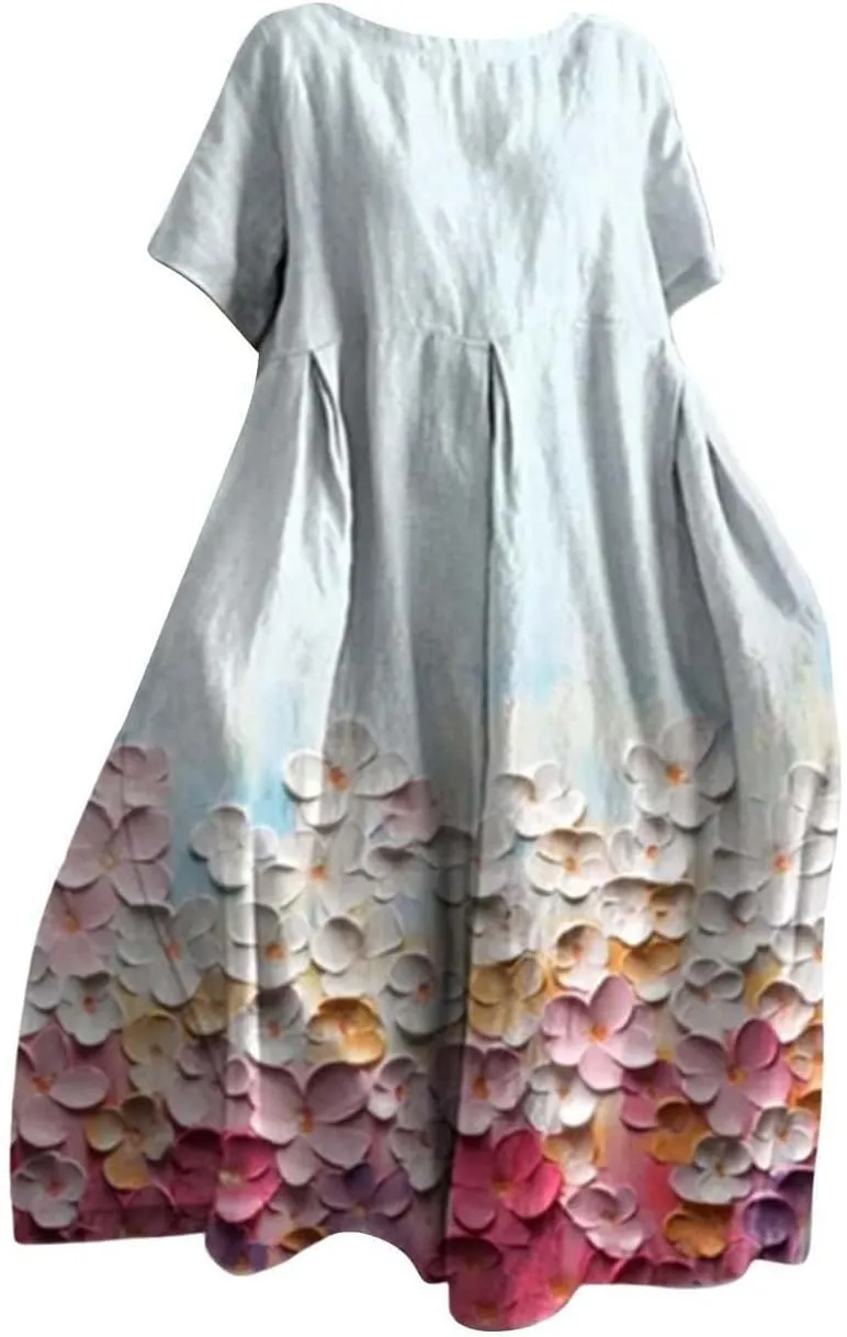 ZYXTIM Dresses for Women 2024 Casual Spring Floral Print Short Sleeve Summer Dresses Plus Size Tie Dye Fashion Maxi Dress