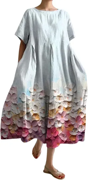 ZYXTIM Dresses for Women 2024 Casual Spring Floral Print Short Sleeve Summer Dresses Plus Size Tie Dye Fashion Maxi Dress